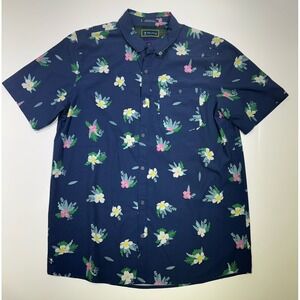 William Murray‎ Golf Shirt Mens L Blue Floral Short Sleeve Button Up Hawaiian